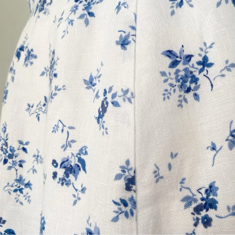 Reformation christen white blue Floral Print square neck tie straps Midi Dress - Picture 8 of 15